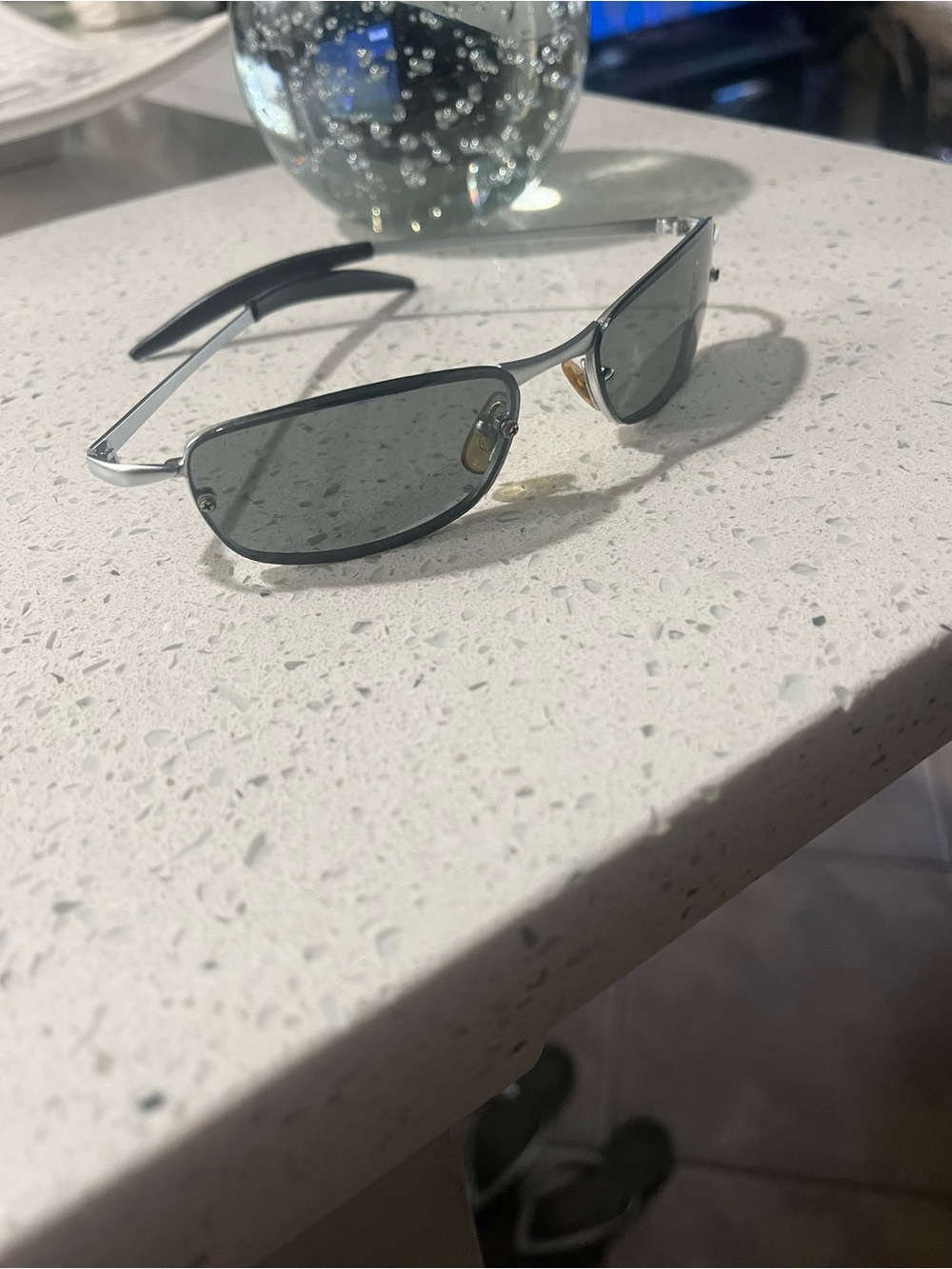 Slim Rectangular Metal Frame Sunglasses - Charcoal Lenses